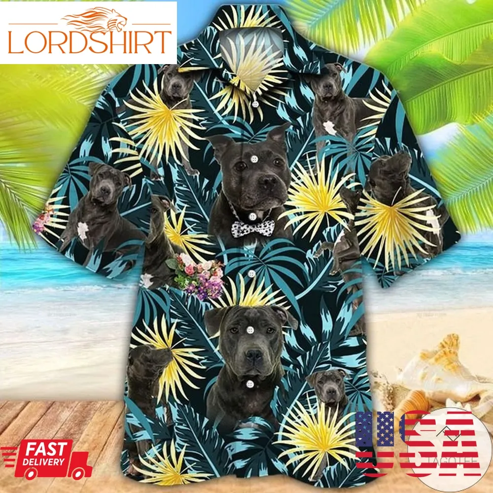 Staffordshire Bull Terrier Dog Lovers Blue And Yellow Plants Hawaiian Shirt