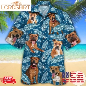 Staffordshire Bull Terrier Dog Lovers Blue Feather Hawaiian Shirt