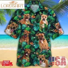 Staffordshire Bull Terrier Dog Lovers Tropical Leaves Hawaiian Shirt