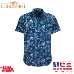 Star Wars Over Printed Navy Hawaiian Shirt