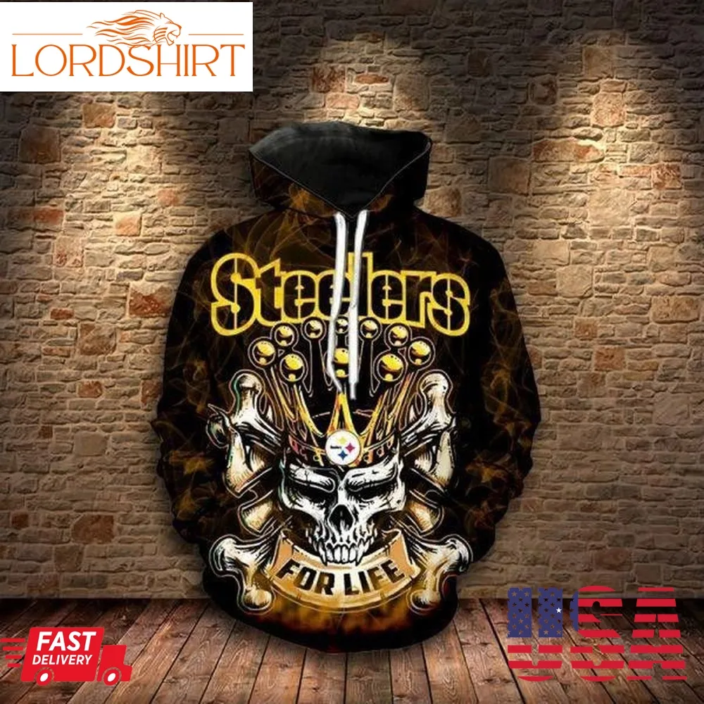 Steelers For Life King Skull Pittsburgh Steelers Pullover And Zip Pered Hoodies Custom 3D Graphic Printed 3D Hoodie All Over Print Hoodie For Men For Women