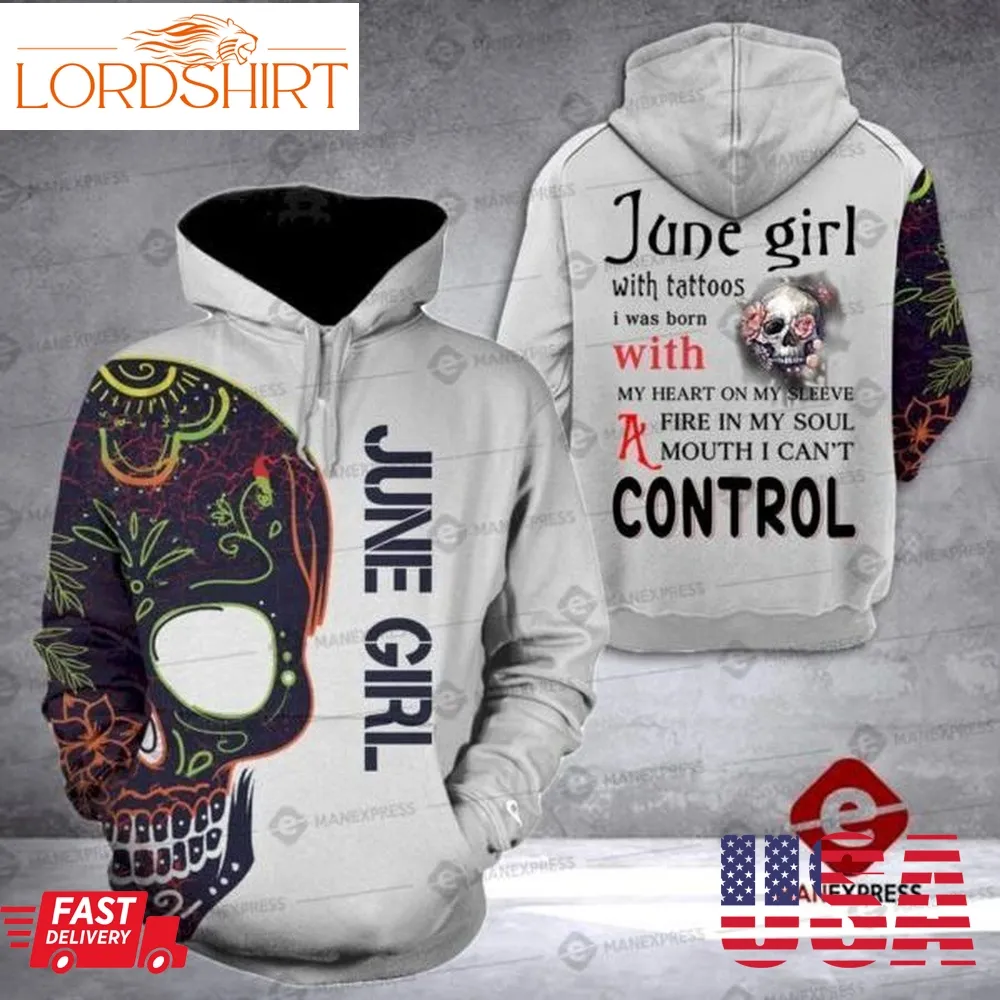 Sugar Skull June Girl With Tattoos 3D Hoodie Sweatshirt