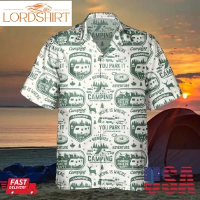 Summer Camping Hawaiian Shirt Outdoor Adventure With Rv Motorhome