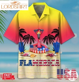 Summer Flamerica Flamingo Fireworks Independence Day Hawaiian Shirt