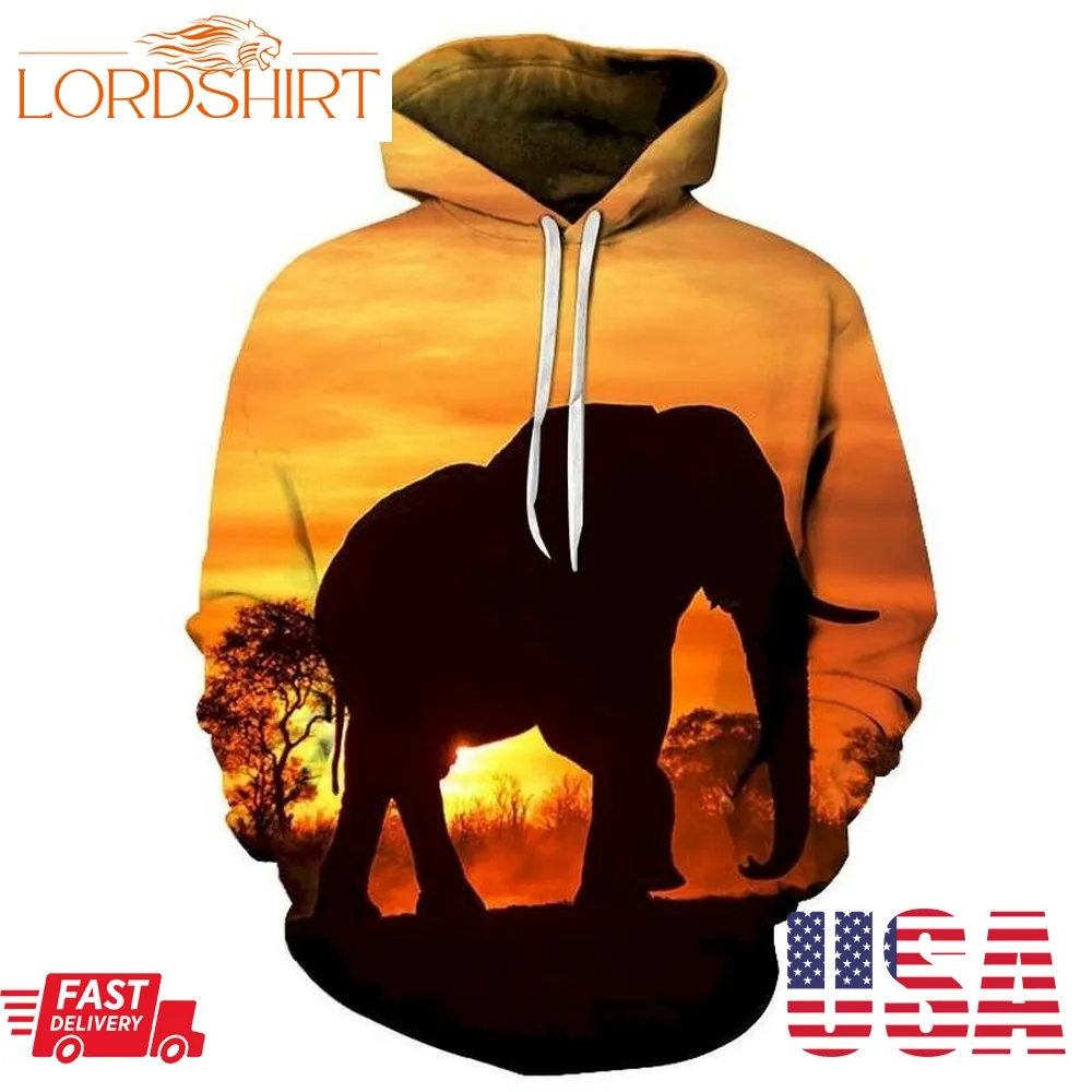 Sunsets Elephants 3D Sweatshirt Hoodie Pullover