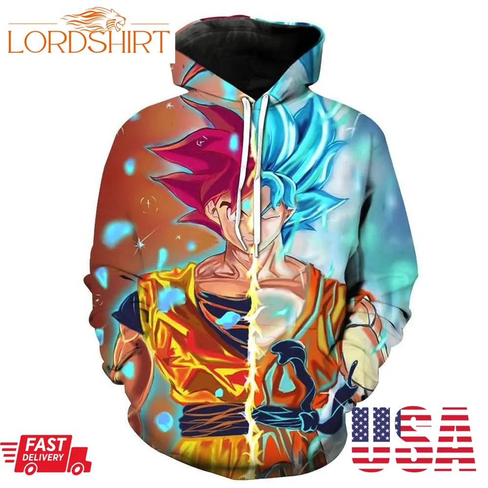 Super Saiyan God Goku Red Vs Super Saiyan God Goku Blue Dragon Ball Z Pullover And Zippered Hoodies Custom 3D Graphic Printed 3D Hoodie For Men For Women