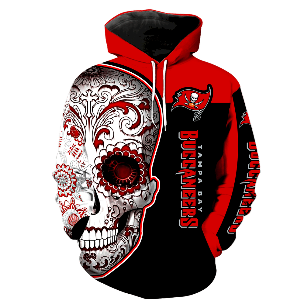 Tampa Bay Buccaneers Skull Full Over Print K1097 Hoodie Zipper