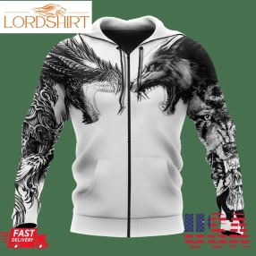 Tattoo Dragon And Wolf 3D Hoodie Shirt For Men And Women