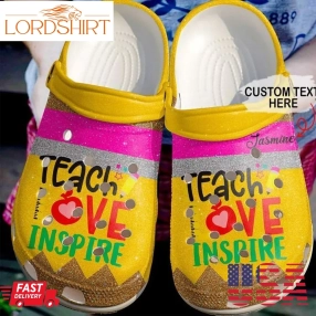 Teacher Personalized Peace Love Teach Sku 2476 Crocs Crocband Clog Comfortable For Mens Womens Classic Clog Water Shoes