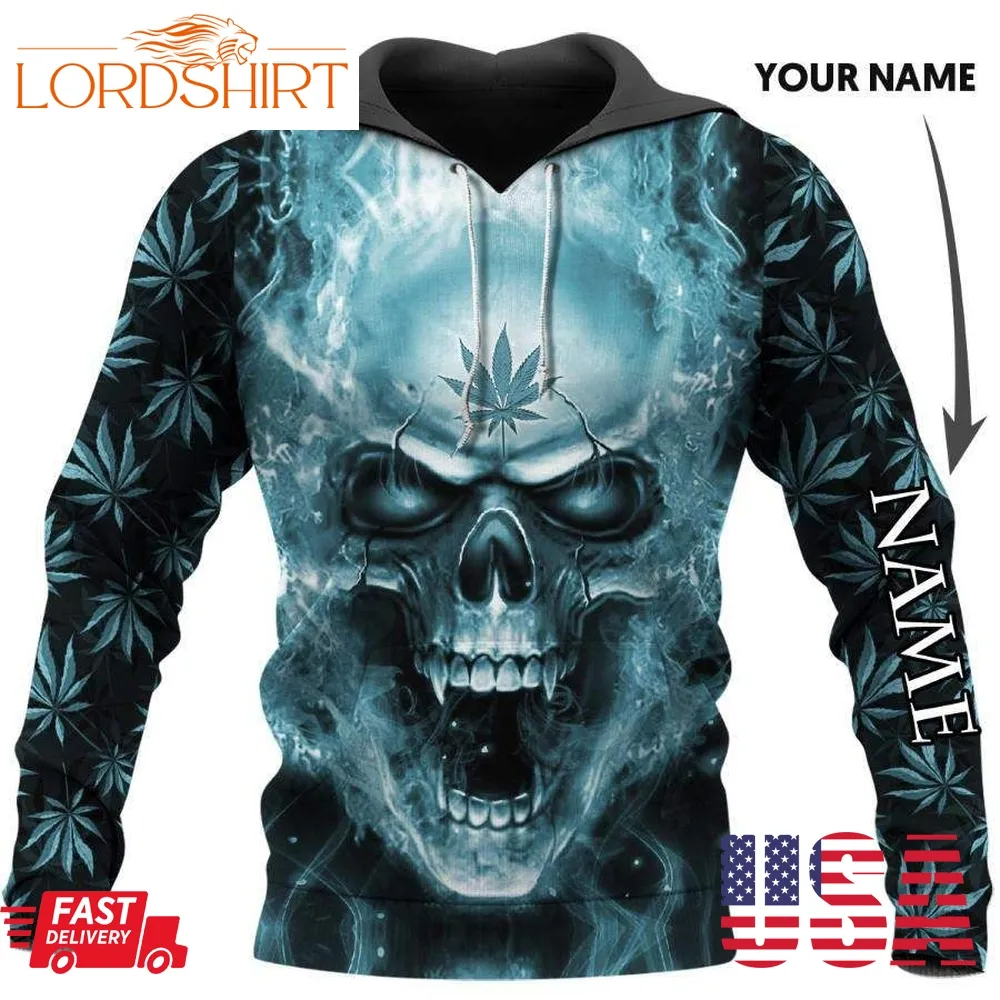 Teal Pot Leaf Skull Face Personalized Unisex Hoodie Lh