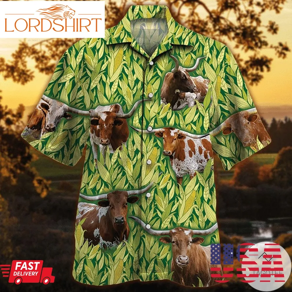 Texas Longhorn Cattle Lovers Corn Pattern Hawaiian Shirt