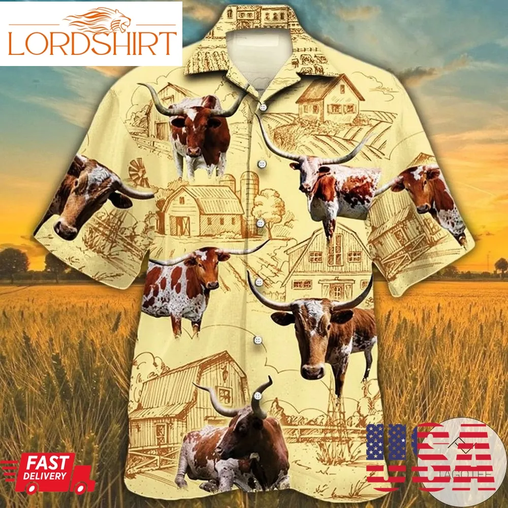 Texas Longhorn Cattle Lovers Farm Hawaiian Shirt