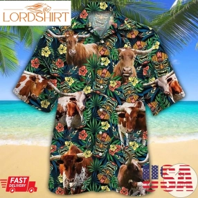 Texas Longhorn Cattle Lovers Tribal Tiki Mask Hawaiian Shirt