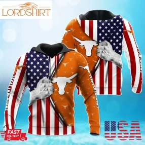 Texas Longhorns American Flag Men And Women 3D Full Printing Hoodies Zip Hoodie Sweatshirt T Shirt