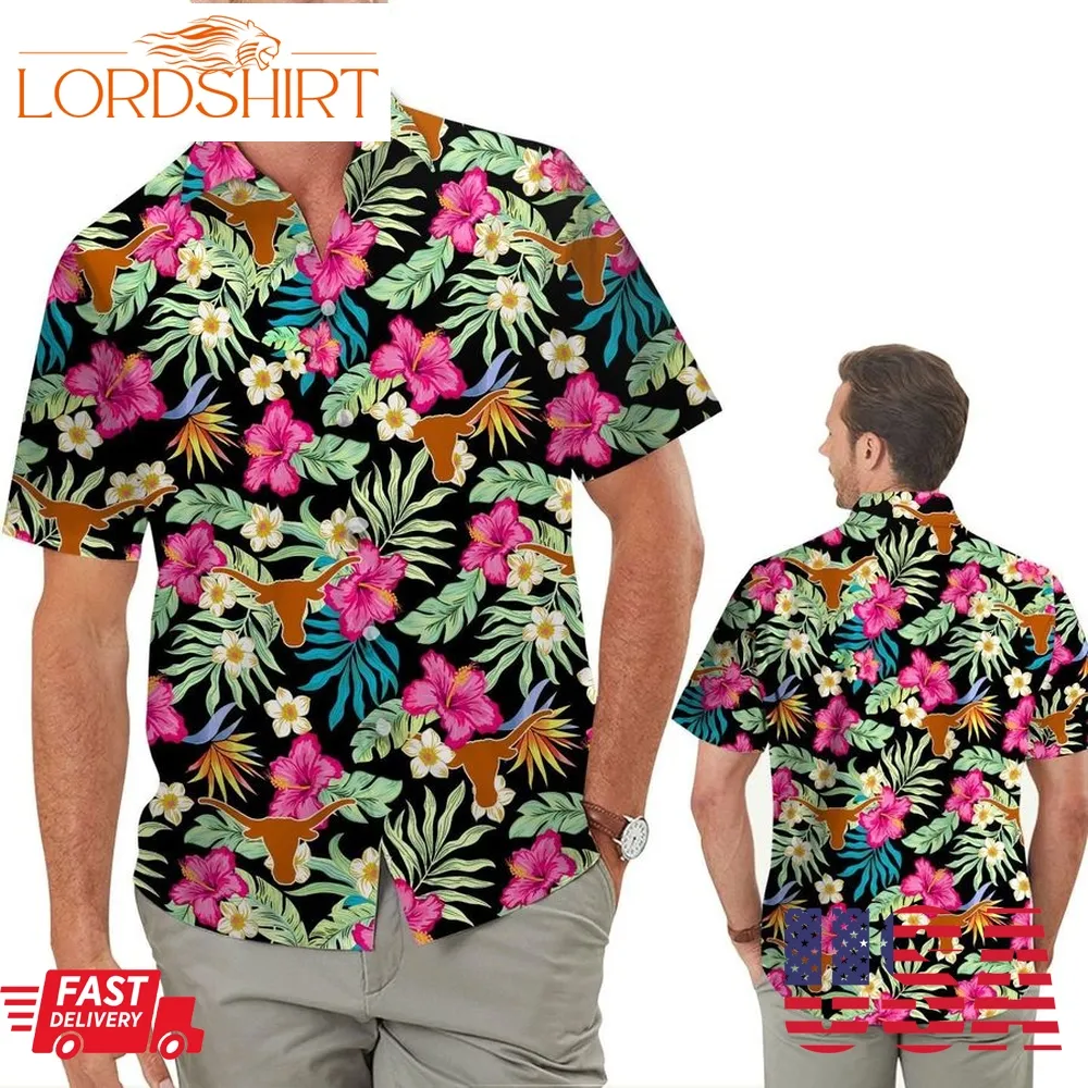 Texas Longhorns Hibiscus Short Sleeve Button Up Tropical Aloha Hawaiian Shirts For Men Women For Sport Lovers In Summer University Of Texas At Austin