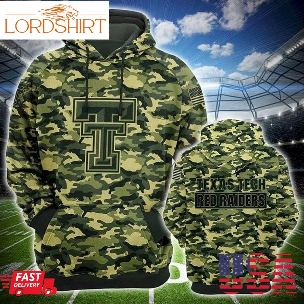 Texas Tech Red Raiders Camouflage Pattern Pullover And Zippered Hoodies Custom 3D Graphic Printed 3D Hoodie All Over Print Hoodie For Men For Women