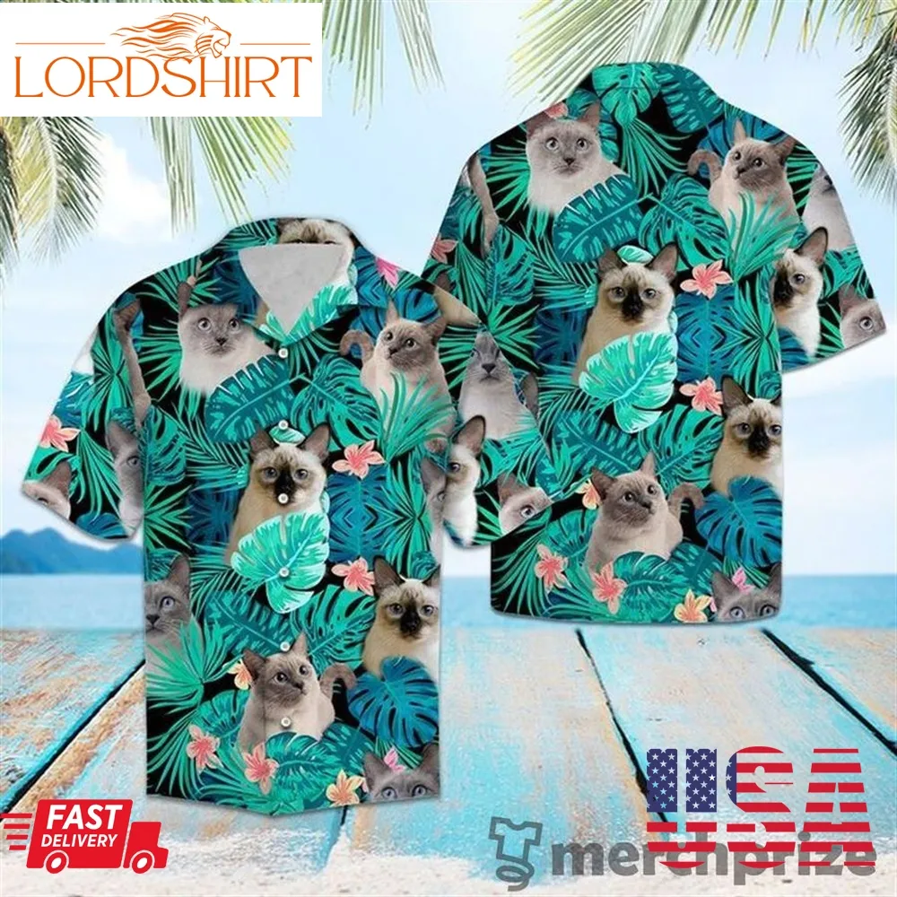 Thai Cat Green Tropical 3D Hawaiian Shirt For Men With Vibrant Colors And Textures