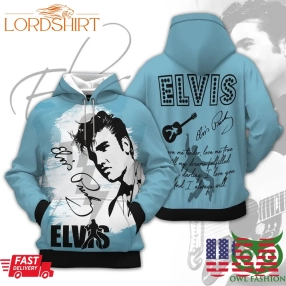 The King Of Rock N Roll Elvis Presley Guitar Light Blue 3D Hoodie