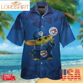 Toronto Blue Jays Baby Yoda Short Sleeve Button Up Tropical Aloha Hawaiian Shirts For Men Women