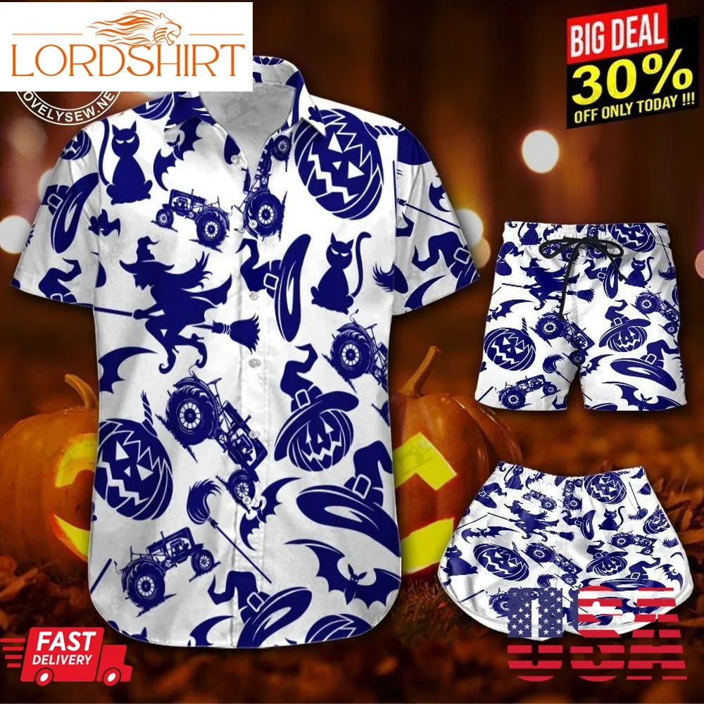 Tractor Halloween Blue Hawaiian Shirt And Shorts Bit210091602 Bio21091602