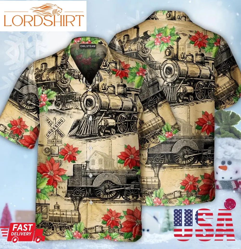 Trains Vintage Christmas Hawaiian Shirt