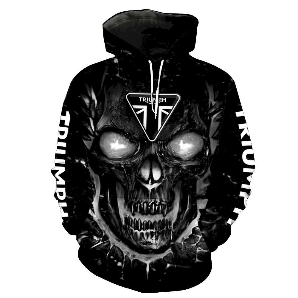 Triumph Skull Black 2019 Full Over Print Th1005 Hoodie Zipper