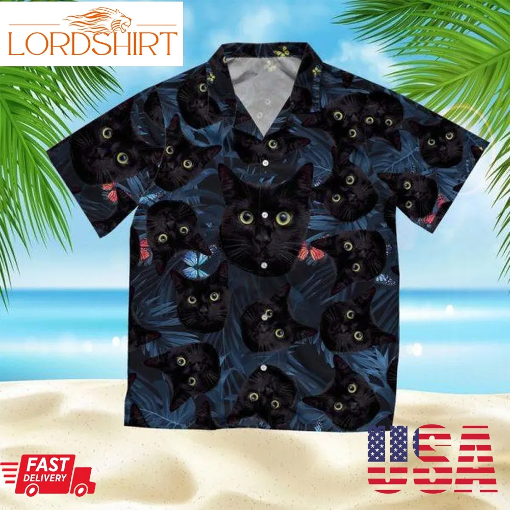 Tropical Black Cat Hawaiian Shirt Pre11156, Hawaiian Shirt, Beach Shorts, One Piece Swimsuit, Polo Shirt, Personalized Shirt, Funny Shirts