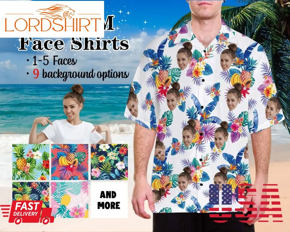 Tropical Flower Hawaiian Shirt, Personalize Face Shirt, Custom Shirt With Photo, Summer Vacation Shirt, Beach Party Shirt, For Couples