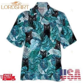 Tropical Summer Aloha Hawaiian Shirt Black Cats Hh Dd63