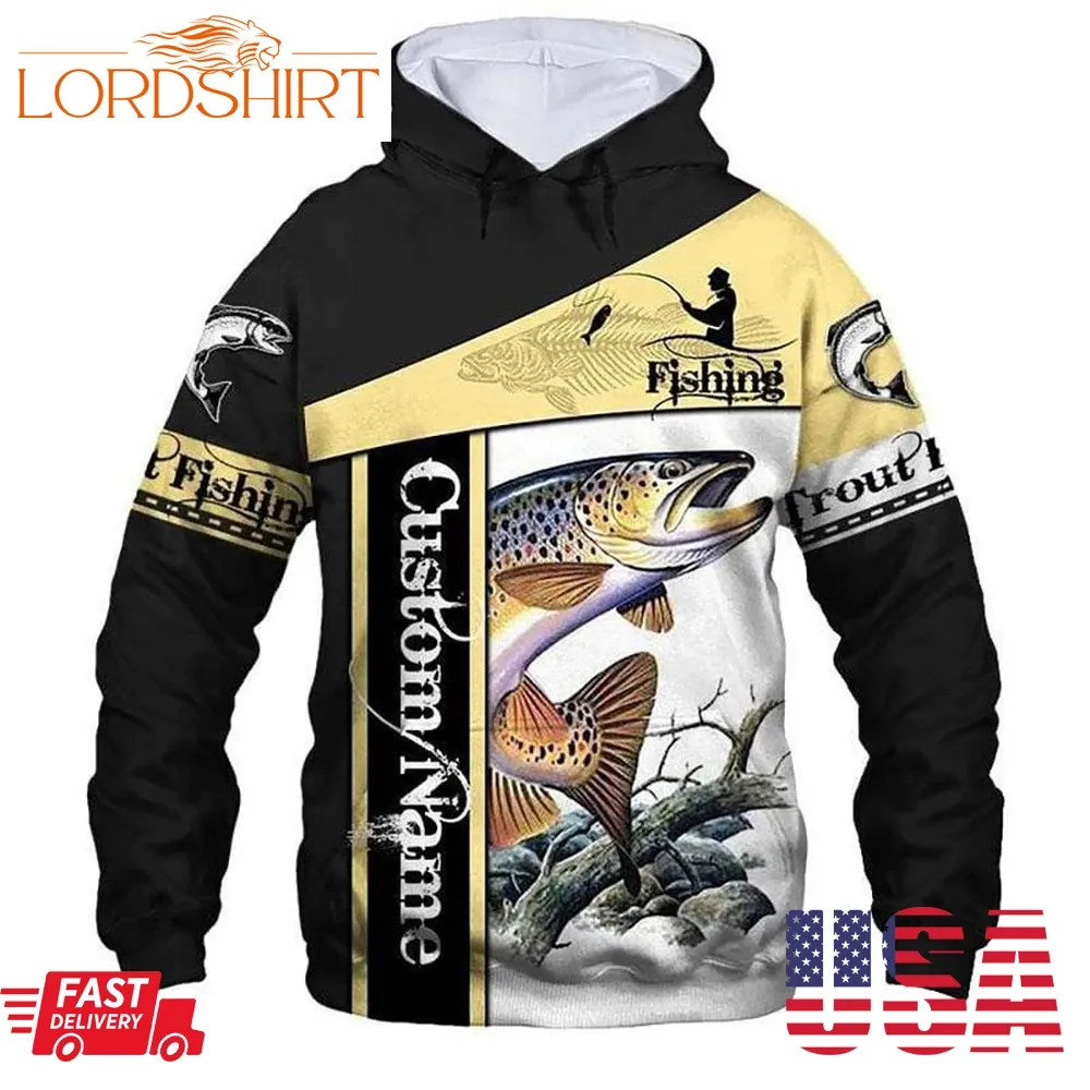 Trout Fishing Beige Black 3D Hoodie Cool Trout Fishing Gifts