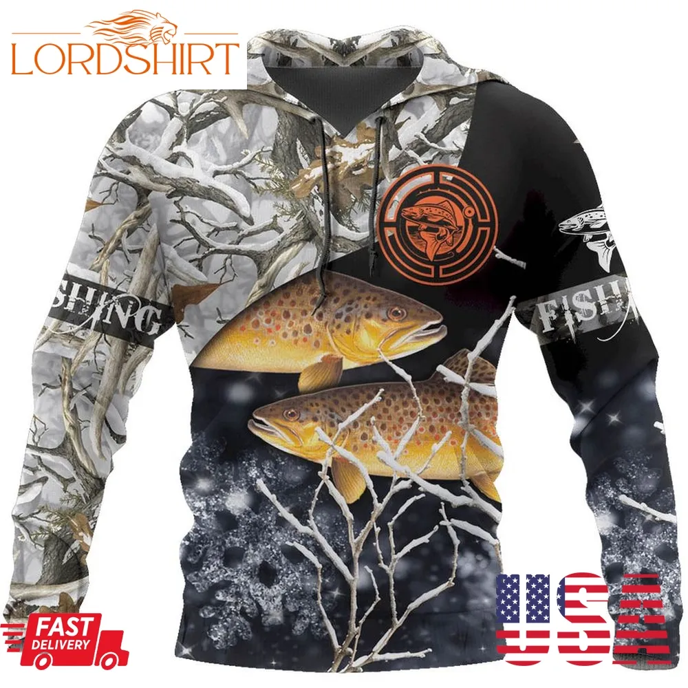 Trout Ice Fishing All Over Printed 3D Hoodie Fishing Present Ideas For Dad