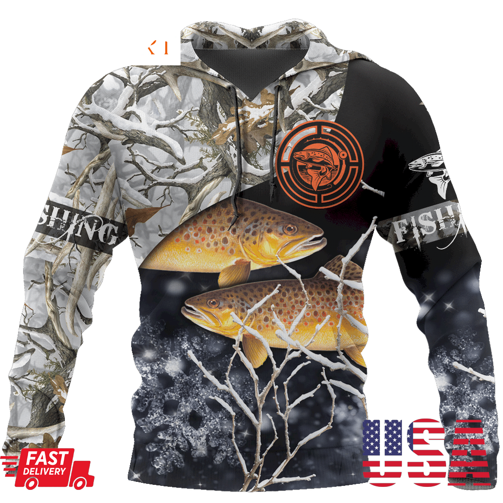 Trout Ice Fishing All Over Printed 3D Hoodie Sweatshirtpng