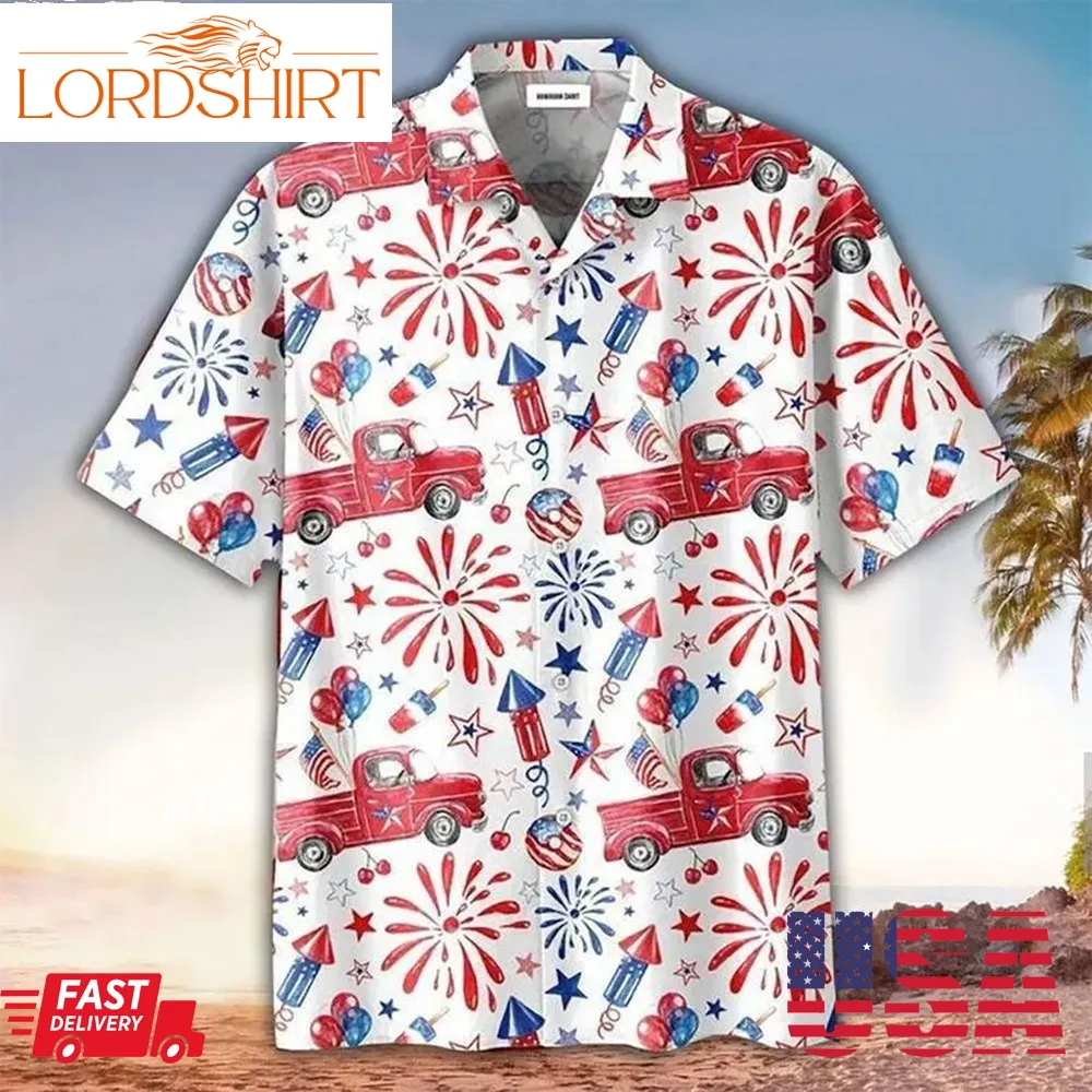 Truck Fireworks 4Th Of July Hawaiian Shirt Aloha Beach Summer