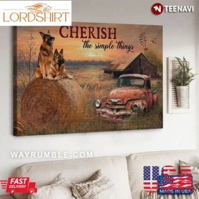 Two German Shepherd Dogs On Haystack Cherish The Simple Things