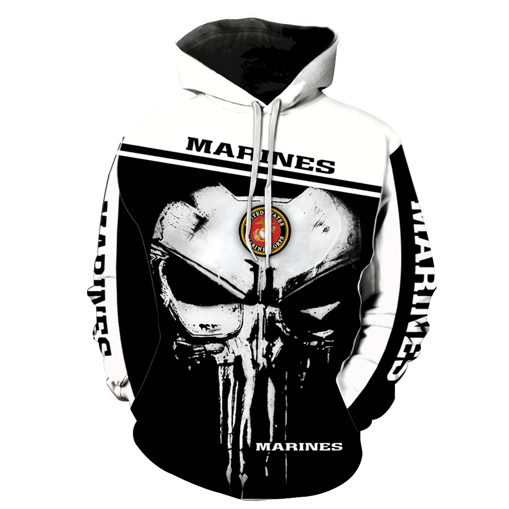 Us Marine Corps Punisher New Skull Full All Over Print K1220 Hoodie Zipper