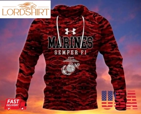 Under Armor Marines Semper Fi Red Camo Pullover And Zippered Hoodies Custom 3D Graphic Printed 3D Hoodie All Over Print Hoodie For Men For Women