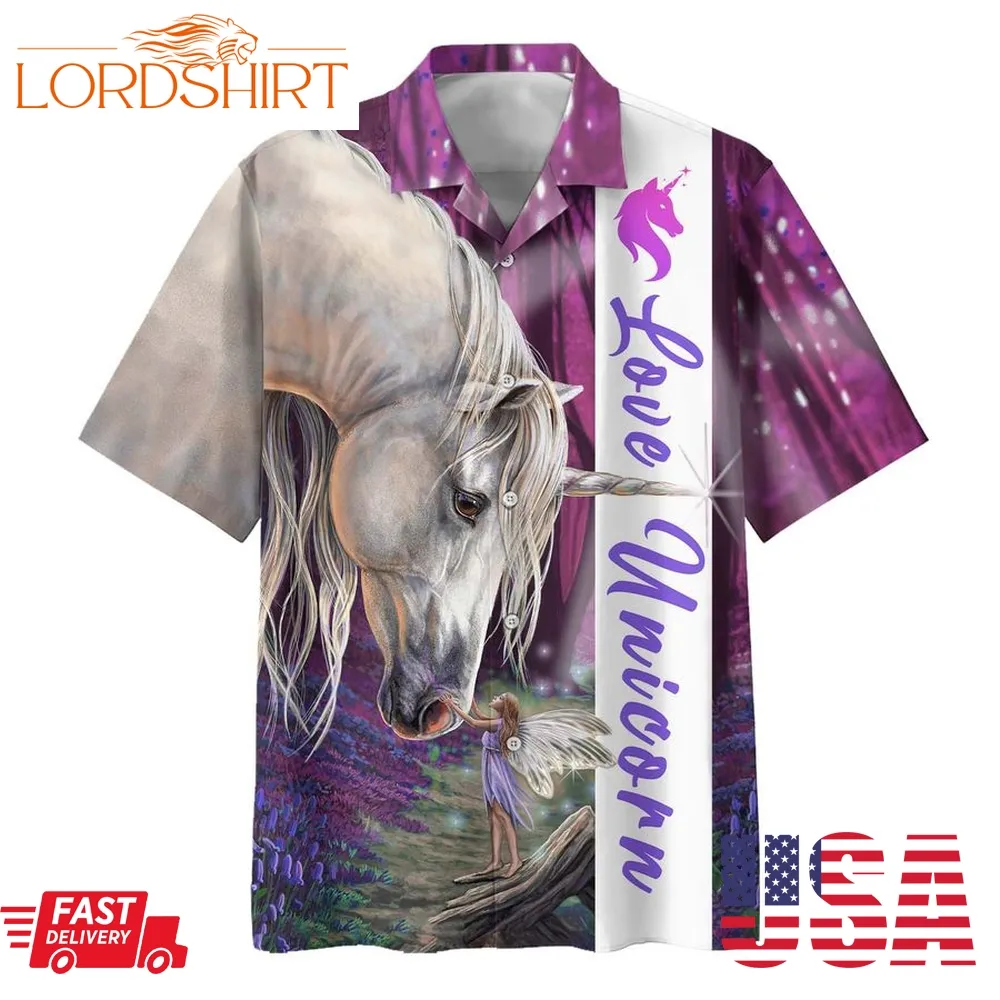 Unicorn With Girl Love Unicorn Hawaiian Shirt