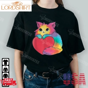 Valentine Rainbow Heart Cat Shirt Cat Hug Heart Red Gifts For Valentines Day