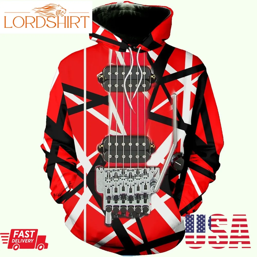 Van Halen Gift For Fan Evh Memorials Eddie Van Halen Red Guitar Unisex Hoodie