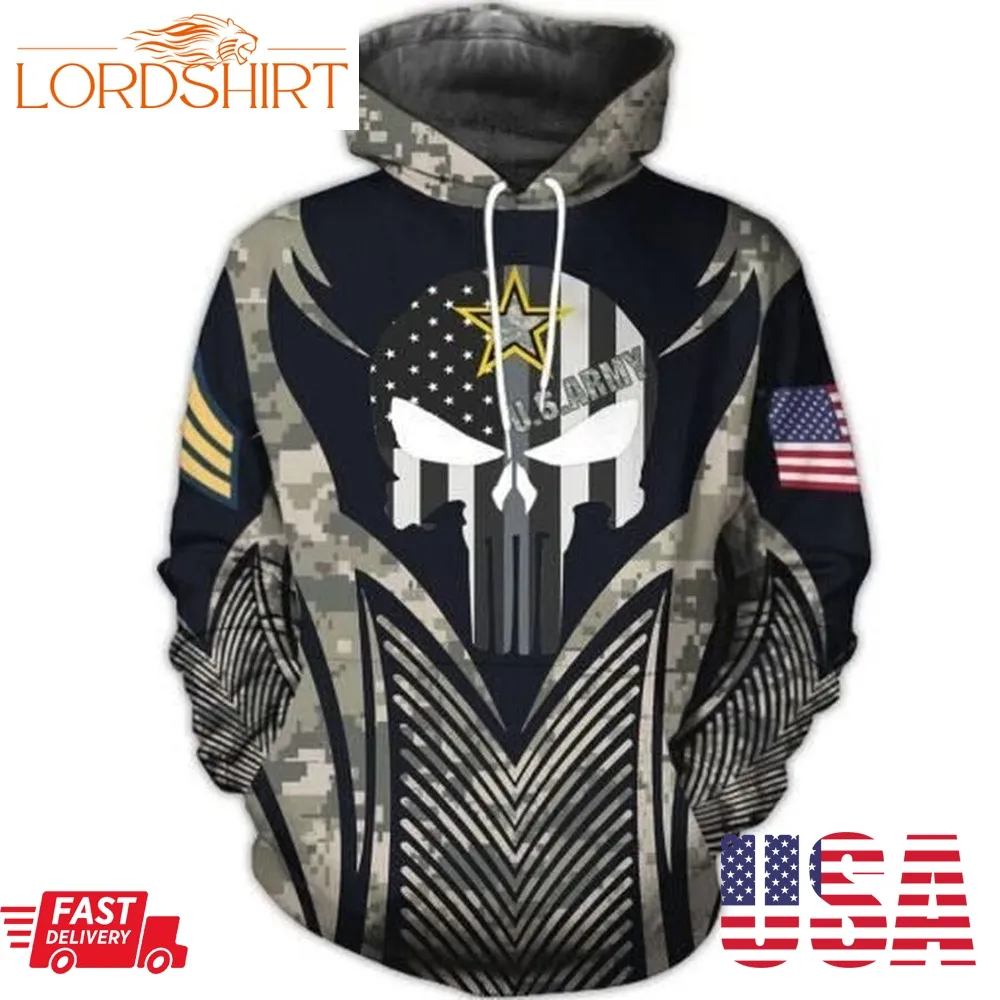 Veteran Hoodie United States Army Veteran Black Grey Camoflage Skull Yellow Star Hoodie Apparel Adult Full Size Full Print