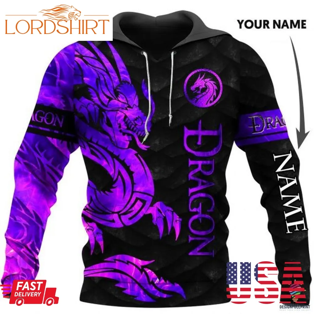 Viking Gift Viking American Lover Gift For Dragon Lover Black And Purple Viking Dragon Personalized Unisex Hoodie