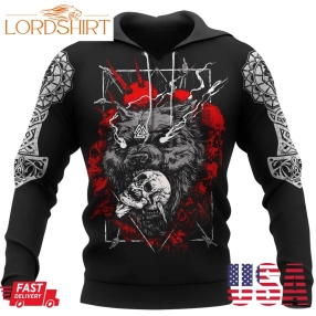 Viking Odin Fenrir Wolf And Skull 3D Hoodie And T Shirt