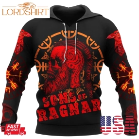 Viking Skull Son Of Ragnar Red Hoodie 3D And T Shirt