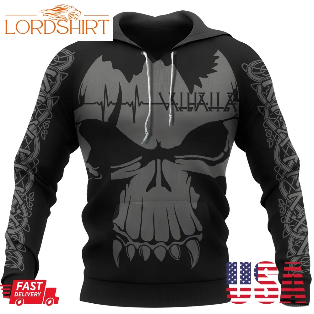 Viking Valhalla Valknut Skull Hoodie Black 3D