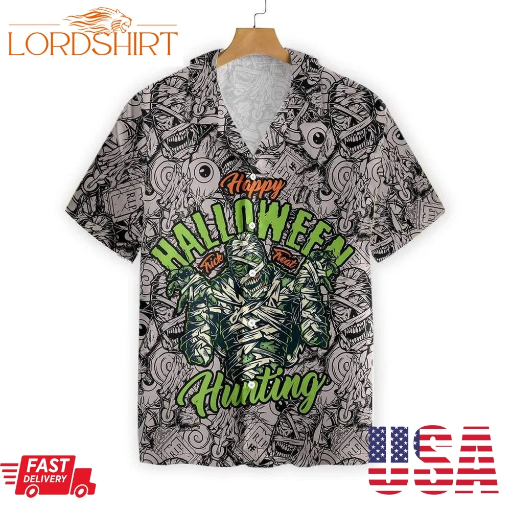 Vintage Scary Mummy 3D All Over Print Summer Button Design For Halloween Hawaii Shirt