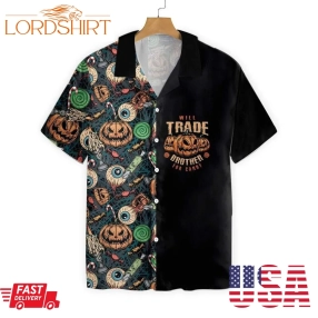 Vintage Scary Pumpkin 3D All Over Print Summer Button Design For Halloween Hawaii Shirt