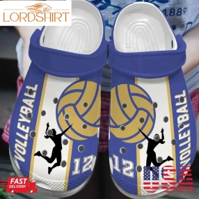 Volleyball Blue And Gold Personalized Clog Custom Crocs Comfortablefashion Style Comfortable For Women Men Kid Print 3D