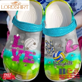 Volleyball Peace Love Sku 2689 Crocs Crocband Clog Comfortable For Mens Womens Classic Clog Water Shoes