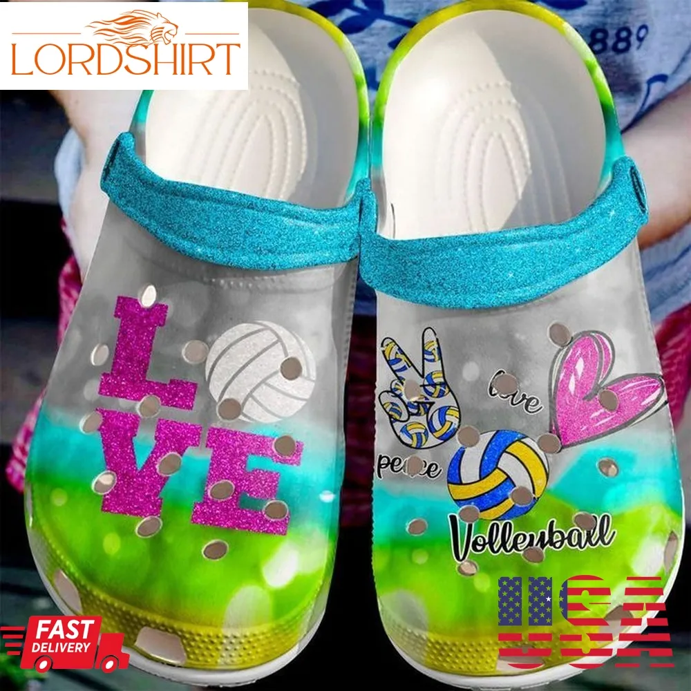 Volleyball Peace Love Sku 2689 Crocs Crocband Clog Comfortable For Mens Womens Classic Clog Water Shoes