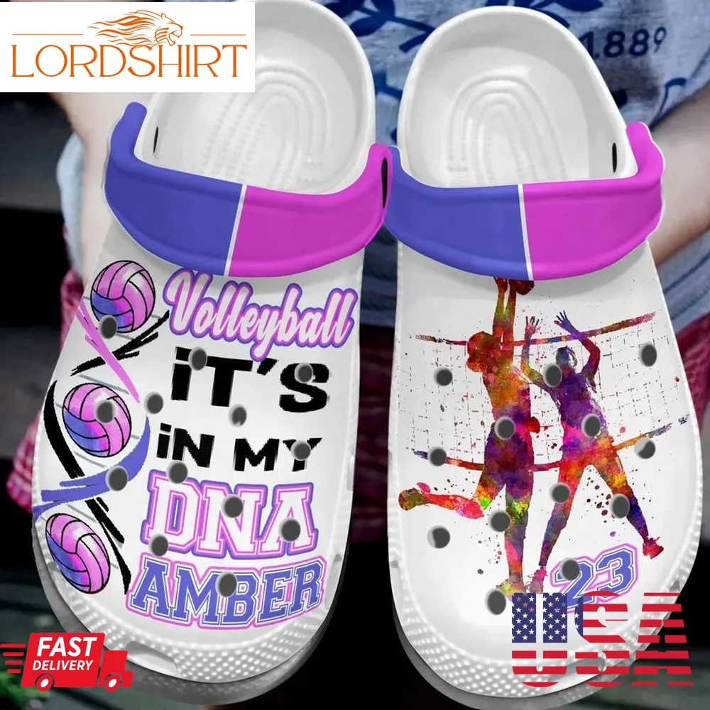 Volleyball Personalized Clog Custom Crocs Comfortablefashion Style Comfortable For Women Men Kid Print 3D Blue Pink Volleyball